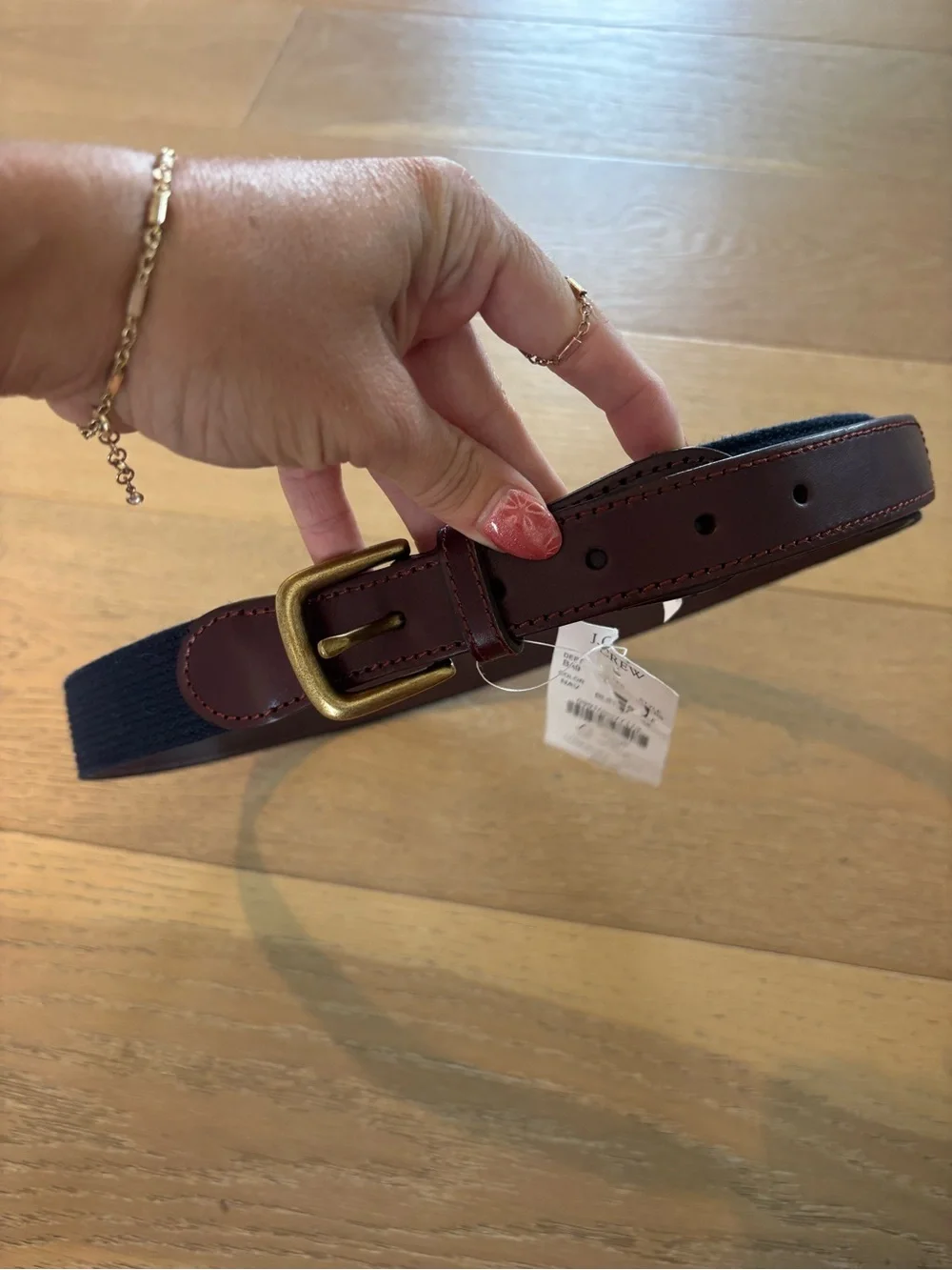 J. Crew Embroidered American flag belt Sz 34 NWT Navy Leather USA patriotic mens